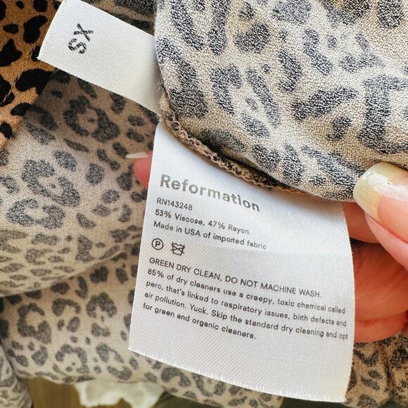 Reformation Marlowe Black Tan Leopard Print Mini Front Slit Dress XS - Picture 11 of 13